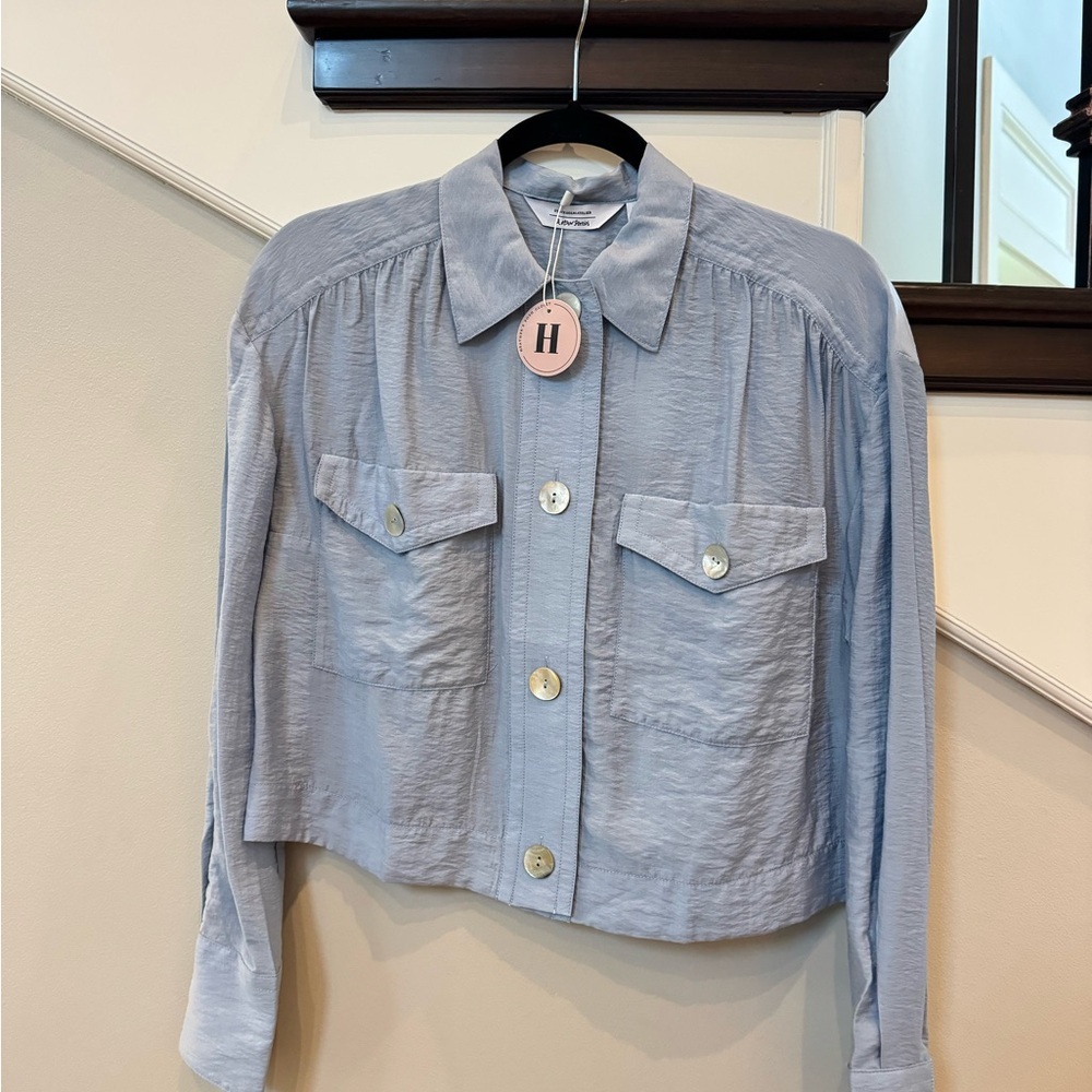 Stockholm Atelier Light Blue Button-Up Top/lightweight shacket, BRAND NEW W/TAGS - Picture 2 of 11